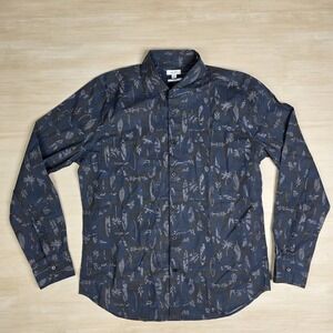 Reiss Men's Slim Fit Button Up Shirt‎ Floral Blue Men's Size Large